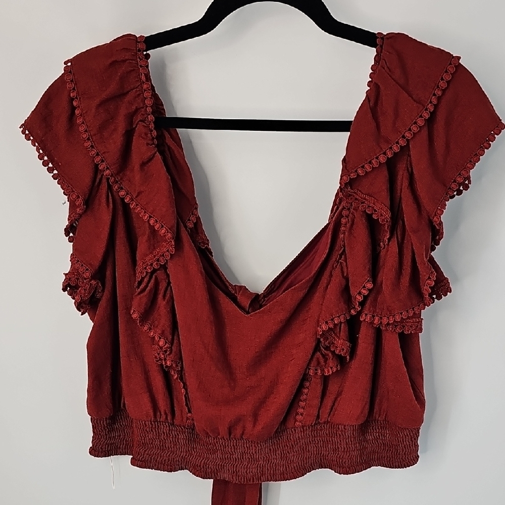 Express Boho‎ Ruffled Peasant Cottagecore Rust Colored Open Back Top Sz: XL